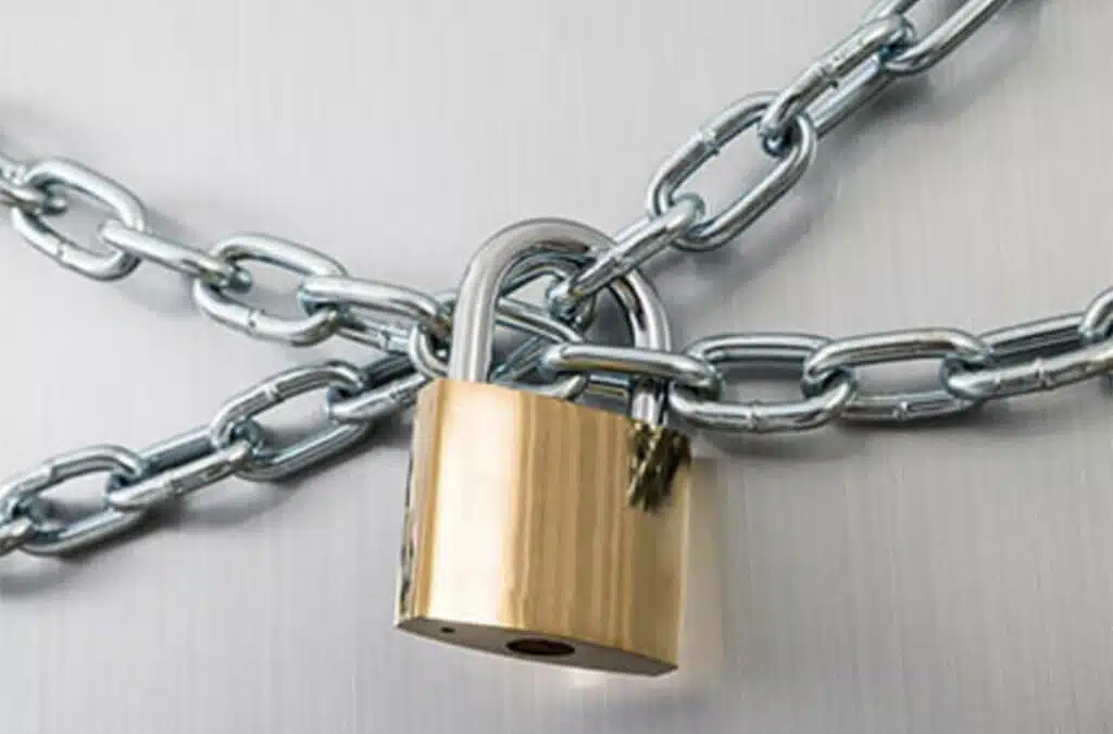 close-up of a lock and chains